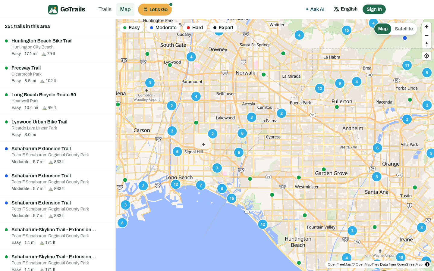 GoTrails interactive trail discovery map